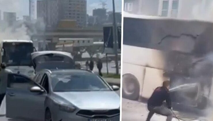 Başakşehir’de korku dolu anlar: Arızalanan tur otobüsü yandı! ‘Dehşet bir görüntüydü’